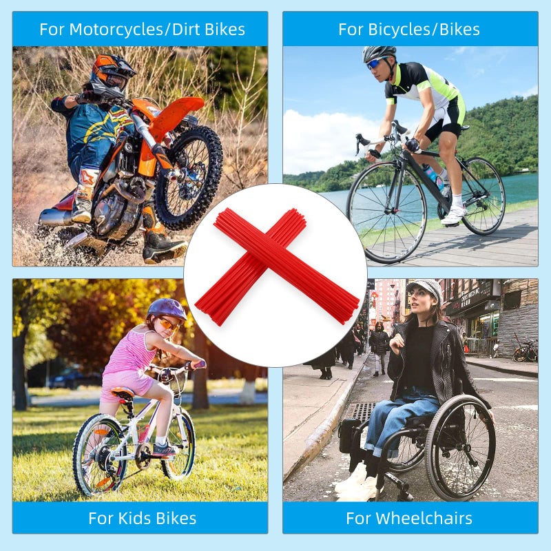PPXIONG Red Spoke Skins Covers: 8-21 inch Rims Protector & Decoration for Dirt Bike | Mountain Bike | Bicycle | Wheelchair | Motorcycle - 72 Pcs - Image 3
